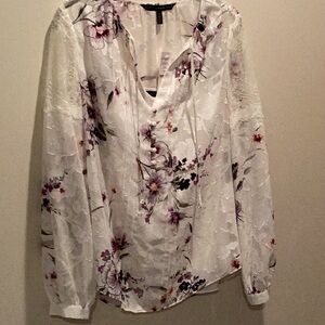 NWT WHBM Floral V-Neck Blouse - White and Purple size 4